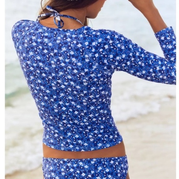 Aerie Small Cobalt Blue with Flowers Swim Bottoms - Picture 2 of 6